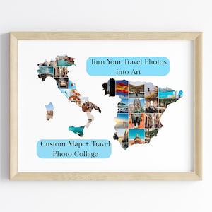 Custom Travel Photo Map Collage: Personalized Vacation Keepsake (Digital File & Template