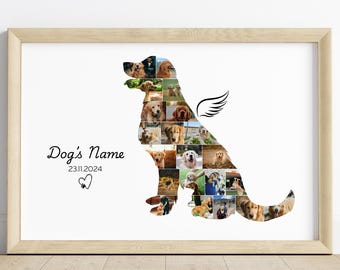 Golden Retriever Memorial Photo Collage Canva Template, Custom Dog Loss Gift, Pet Remembrance Keepsake, Printable with Bonus Paw Print, Dog