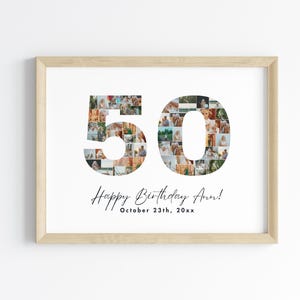 Panneau de bienvenue pour collage photo 50e anniversaire, cadeau 50e anniversaire pour elle ou pour lui, cadeau de famille numéro 50, cadeau d'anniversaire pour collègue, modèle de toile