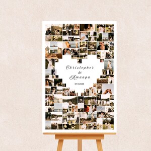 Modèle de collage photo de mariage, cadeau photo de couple personnalisé, fiançailles, cadeau d'anniversaire, modèle sur toile en forme de coeur, cadeau de couple