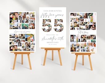 Canva Template 55th Birthday Photo Collage Welcome Sign Milestone Photo Board Set Birthday Photo Collage for Mom Dad Grandma or Grandpa Gift