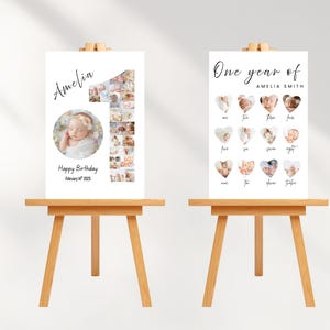 BONUS Modello Canva Primo Compleanno Bambina Collage Cartello di Benvenuto per il Primo Compleanno Poster di Compleanno Bacheca Foto Personalizzata per il Primo Compleanno Set di Due