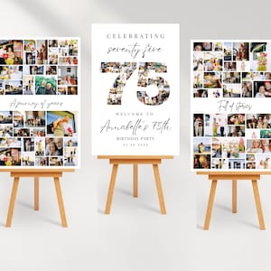 Canva Template 75th Birthday Photo Collage Welcome Sign Milestone Photo Board Set Birthday Photo Collage for Mom Dad Grandma or Grandpa Gift