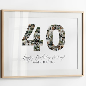 Colagem de fotos de 40º aniversário, placa de boas-vindas, presente de 40º aniversário para ela ou ele, presente de família número 40, presente de aniversário para colega de trabalho, modelo Canva
