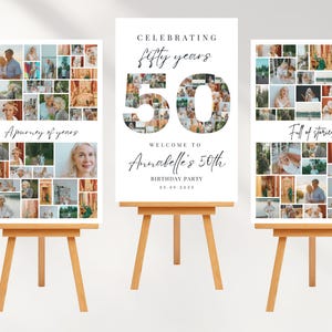 Modèle Canva pour collage de photos pour 50e anniversaire, panneau de bienvenue pour jalon, ensemble de tableaux pour photos d'anniversaire, collage de photos d'anniversaire pour maman, cadeau grand-mère ou grand-père