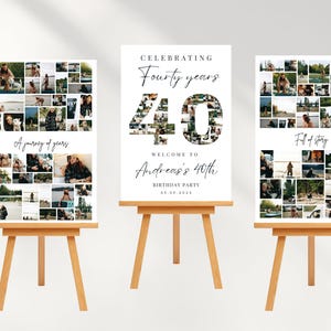Modelo Canva para colagem de fotos de 40º aniversário, conjunto de placas de boas-vindas, presente de 40º aniversário para ela ou ele, presente de família número 40, presente de aniversário, conjunto