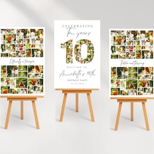 10th Birthday Photo Collage Welcome Sign 10th Birthday Gift, Ten Today, Number 10 Family Gift, Birthday Gift, Canva Template DigitalDownload