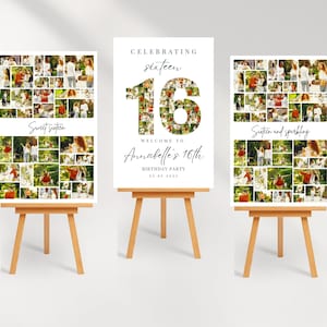 16th Birthday Photo Collage Welcome Sign 16th Birthday Gift, Sixteen, Number 16 Family Gift, Coworker Birthday Gift, Canva Template Digital