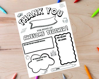 Teacher Appreciation Gift,Printable Gift, Teacher Thank You, Teacher Gifts, Coloring Pages, School Kids, Instant Digital Download
