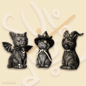 Schwarze Katze Statue: Handbemalte Hexe Katzenfigur aus Resin