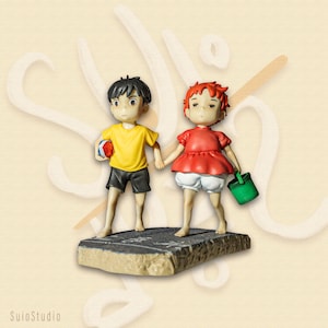 Ponyo : Ponyo and Sosuke Holding Hands - Anime Figure Model Statue Handmade Ornament