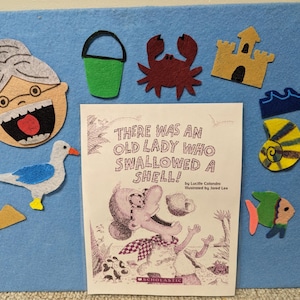 There Was an Old Lady that Swallowed a Shell felt board story, preschool, daycare, homeschool.