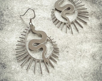 Snakes  Silver Laser Cut Lightweight Earrings Stainless Steel