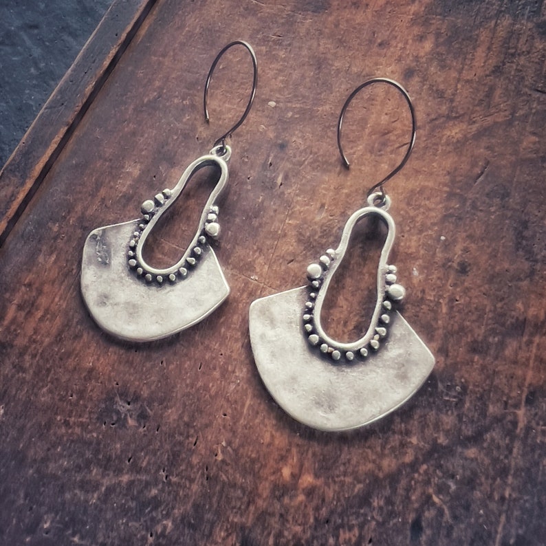 Silver Circle Dangle Earrings Boho Style image 2