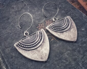 Silver Geometric Detailed Dangle Earrings Boho Style