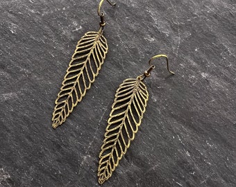Leaf Shaped Antique Brass Earrings