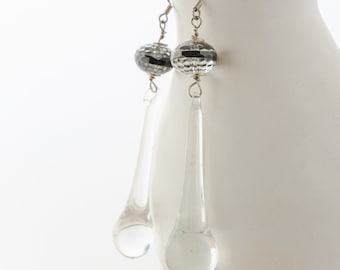 Crystal Drop Disco Ball Earrings Made From Antique Chandelier Glass Surgical Steel Hooks