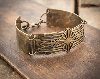 The Deco Bracelet Art Deco Nouveau Inspired Metalsmith Bracelet Antique Brass