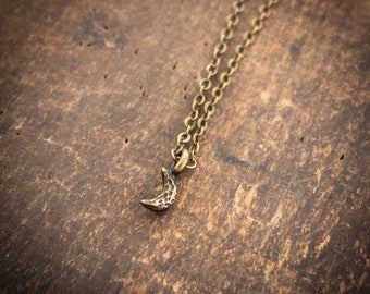 Teeny Tiny Antique Brass Moon Necklace