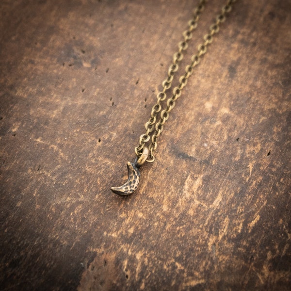 Teeny Tiny Antique Brass Moon Necklace