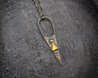 The Nephilim Necklace Artistic Metalsmith Handmade Sterling Silver Geometric Minimalist Pendant on Antique Brass Chain One of a Kind