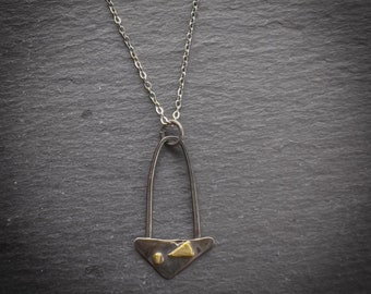 The Trigonon Necklace Artistic Metalsmith Handmade Sterling Silver + Gold Geometric Minimalist Pendant Stainless Steel Chain One-of-a-Kind