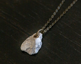 Raw White River Pebble Stone Necklace On Long Chain