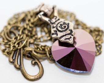 Swarovski Crystal Purple Heart Vintage Style Necklace