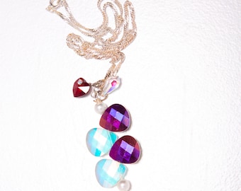 Fire and Ice II Czech Glass, Swarovski Crystal Necklace on Sterling Silver Twisted Rope Chain