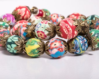 First Flowers of Spring Polymer Clay Bead Memory Bracelet, Vintage Style Bracelet