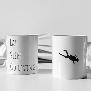 Eat Sleep Go Diving, tazza da caffè per subacquei, regalo per immersioni subacquee, tazza da sub, divertente idea regalo per apneisti, amanti del mare