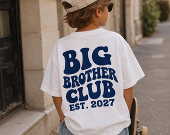 Camiseta personalizada do Big Brother Club, algodão orgânico, camiseta Big Brother com o ano, roupa para irmãos, anúncio de bebê, presente