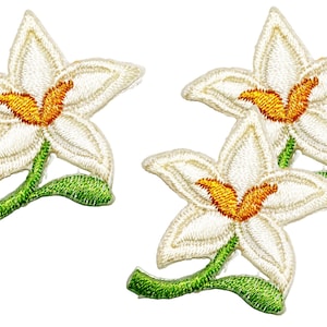 Verdadeiramente pequena flor de lírio branco retro desenho animado remendo jardim floral folhas acessório diy ferro em adesivos autoadesivos decoração (3 peças)