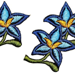 Truly Small Hot Blue Lelie Retro Boho Cartoon Patch Bloemen Bladeren DIY-accessoire Opstrijkbare zelfklevende stickers Decoratie (3 stuks)