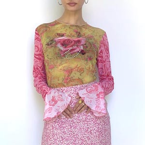 Blumarine ~ Y2k Rose Print Mesh Top