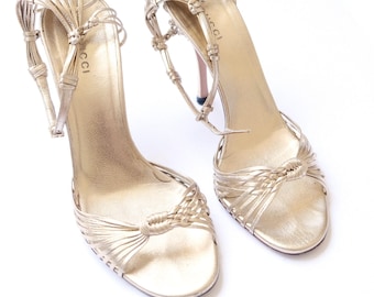 Gucci 2000er Jahre Geflochtene Gold Leder Sandalen