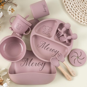 Personalized Silicone Weaning Set, Engraved Baby Weaning Set, Custom Feeding Set with Name, Toddler Bowl & Bib, Baby Plate, Baby Shower Gift
