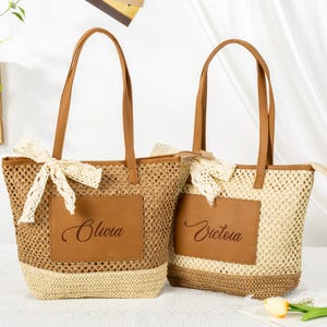 Personalized Beach Tote Bag For Women Girls Trip Gift Idea Birthday Trip Party Favor Bag Ladies Cruise Trip Bags Raffia Beach Bag Monogram