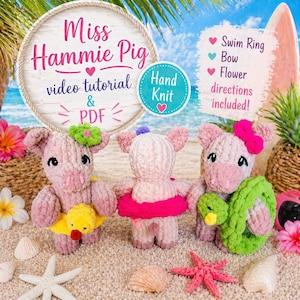Finger Knit Pig Pattern: Chunky Yarn Animal, Bow & Pool Ring (Video Tutorial, PDF)