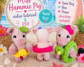 Finger Knit Pig Pattern: Chunky Yarn Animal, Bow & Pool Ring (Video Tutorial, PDF)