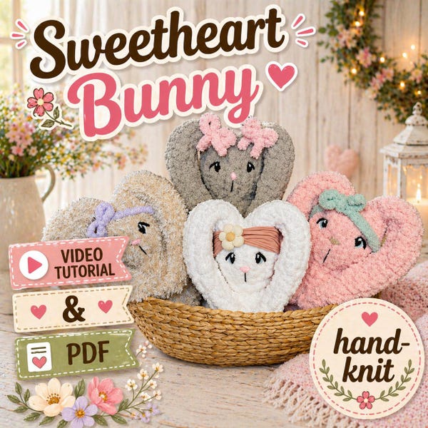 Sweetheart Bunny Finger Knitting Tutorial – Chunky Yarn Plushie (Digital Download)