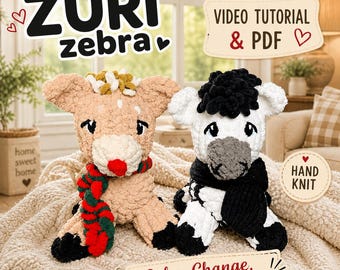 ZURI ZEBRA Finger Knit Animal Pattern : Video Tutorial (Digital Download)