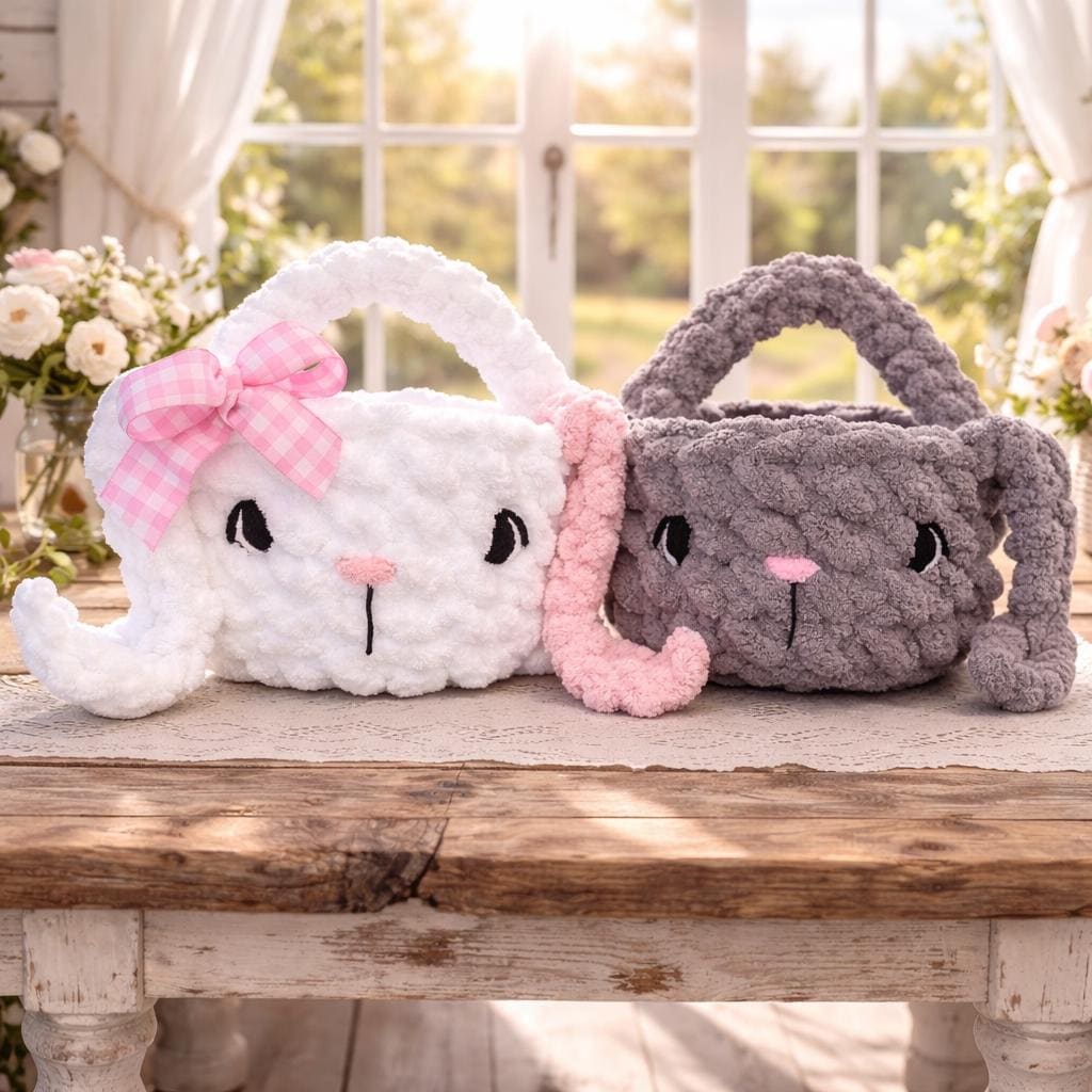 Chunky Yarn Bunny Basket Tutorial – Hand Crochet Video Guide +