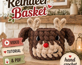 Finger Crochet Pattern/Reindeer Basket Video Tutorial (Digital Download)