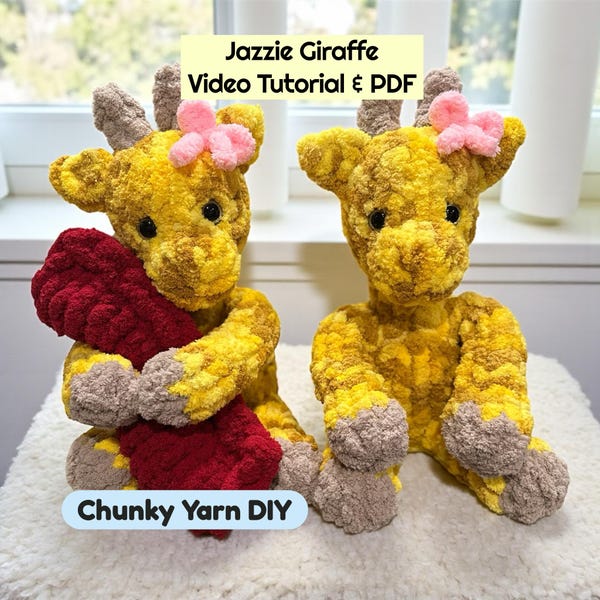 Padrão de Girafa em Tricô Grosso: Animal Tricotado com os Dedos (Tutorial em Vídeo Completo)