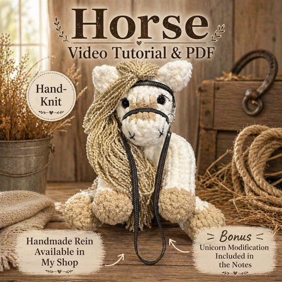 Hand Knit Horse Pattern Video Tutorial & PDF Pattern (digital