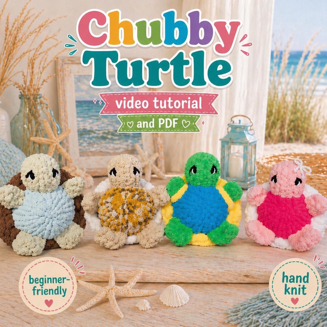 Chubby Knit Turtle: Finger Knit Animal - Video Tutorial (digital