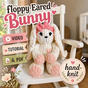 Floppy-Eared Bunny Tutorial, Hand Knit Finger Plush (Digital Download)