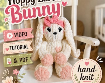 Floppy-Eared Bunny Pattern/Tutorial, Hand Knit Finger Plush (Digital Download)