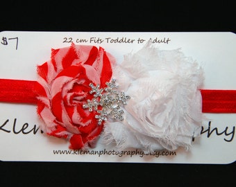 Toddler to Adult Christmas Snowflake Shabby Flower Headband #3-READY TO SHIP